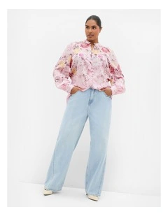 Plus Size Gianna Botanical Print Shirt in Soft Pink