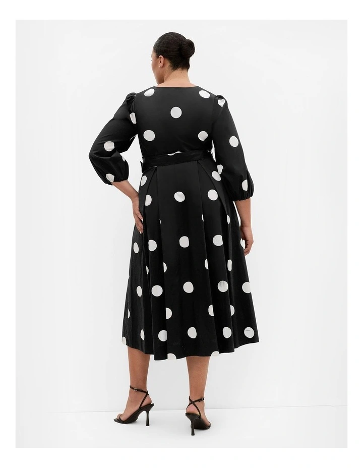 Plus Size Kaiya Spot Belted Cotton Dress in Black image 2