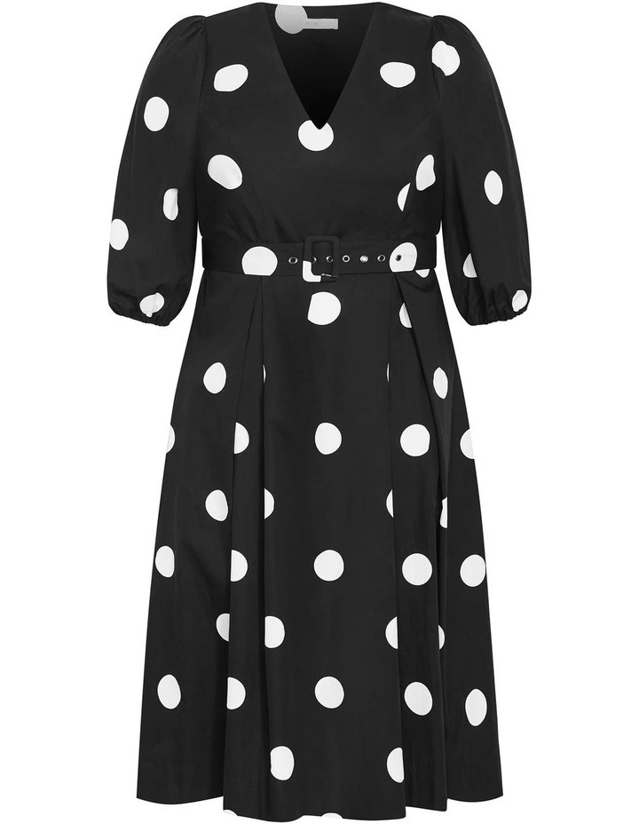Plus Size Kaiya Spot Belted Cotton Dress in Black image 3