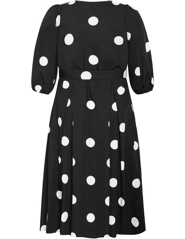 Plus Size Kaiya Spot Belted Cotton Dress in Black image 4