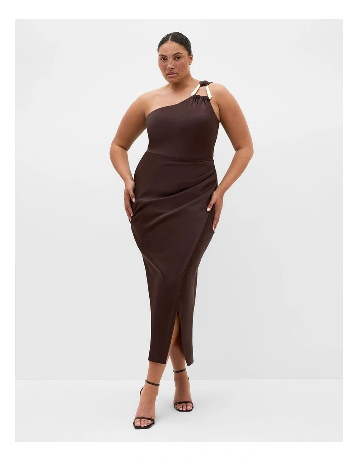 Plus Size Jayne One Shoulder Maxi Dress in Chocolate image 1