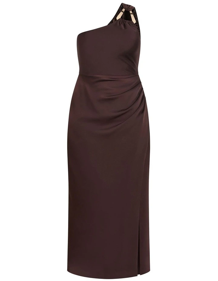 Plus Size Jayne One Shoulder Maxi Dress in Chocolate image 3