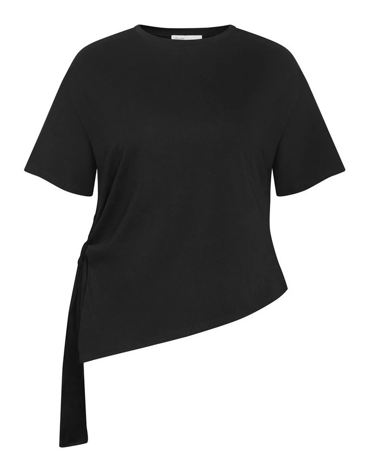 Plus Size Zanzibar Asymmetrical Side Tie Tee in Black image 3