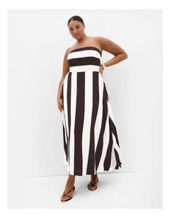 Plus Size Simone Strapless Stripe Maxi Dress in Chocolate