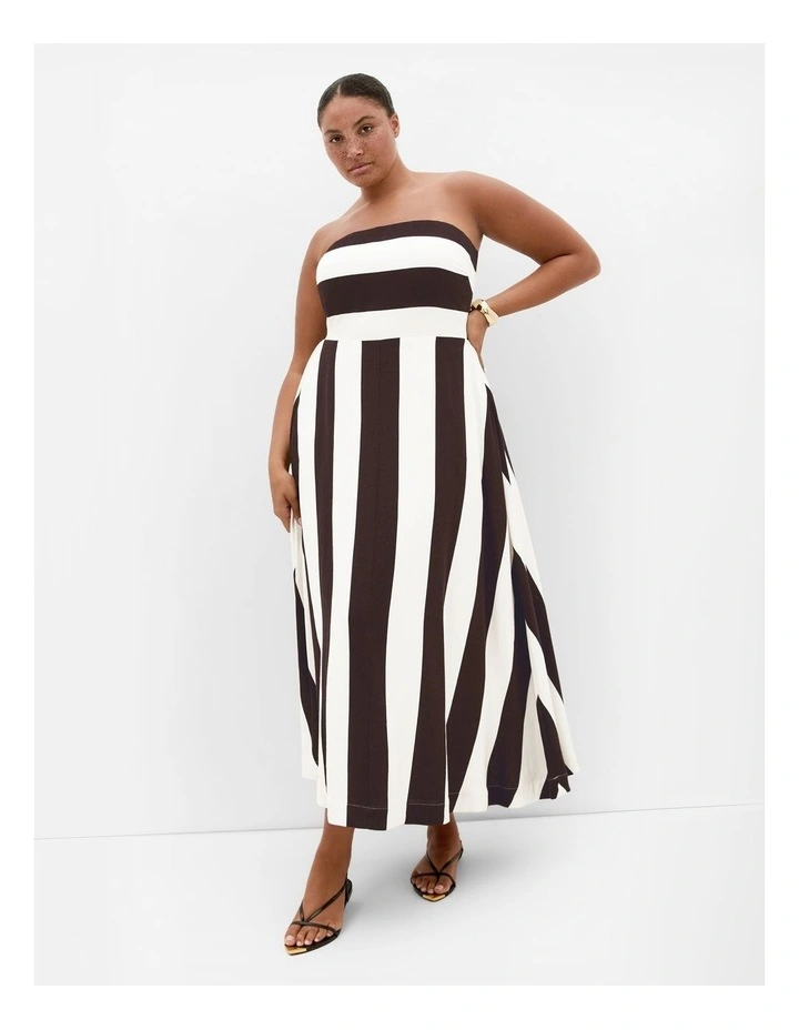 Plus Size Simone Strapless Stripe Maxi Dress in Chocolate image 1