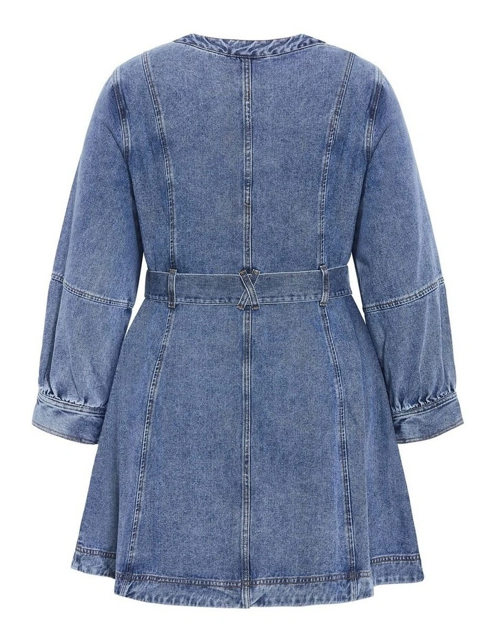 Plus Size Demi Belted Denim Mini Dress in Mid Wash image 4