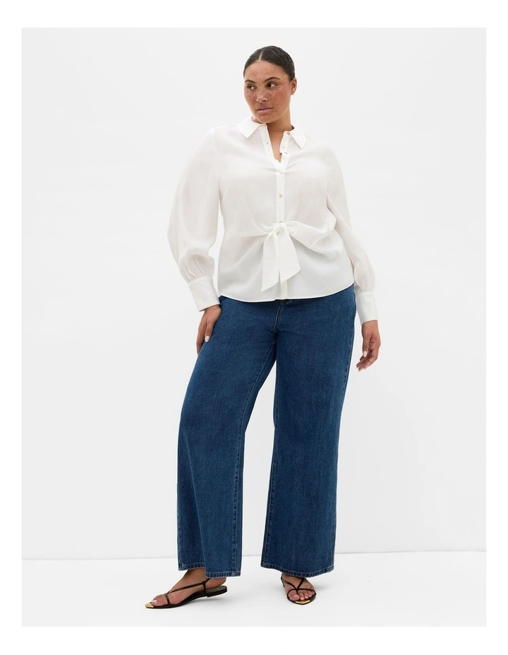 Plus Size Isabella Long Sleeve Tie Front Shirt in Ivory image 1