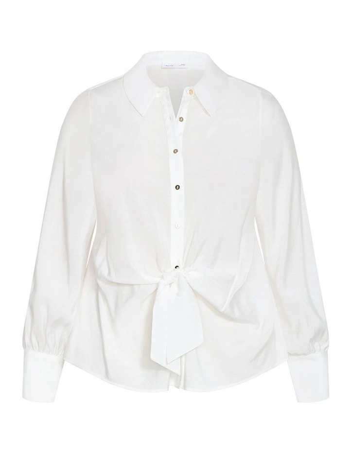 Plus Size Isabella Long Sleeve Tie Front Shirt in Ivory image 3