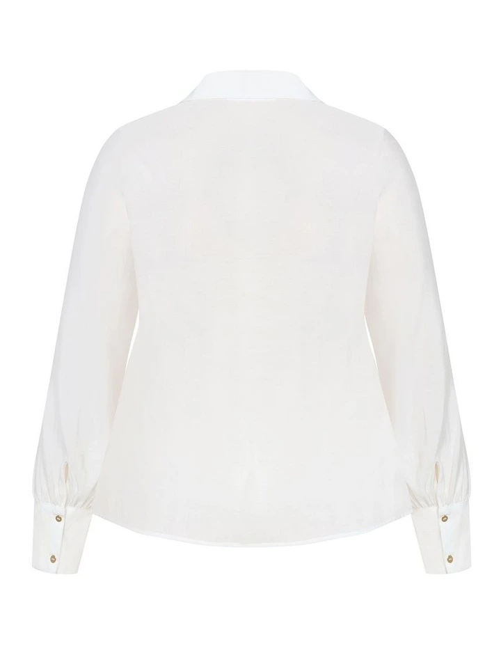 Plus Size Isabella Long Sleeve Tie Front Shirt in Ivory image 4