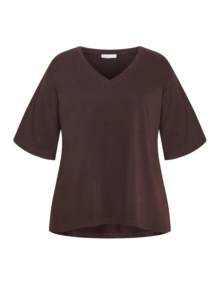 Plus Size Oversized V Neck Tee in Chocolate image 3
