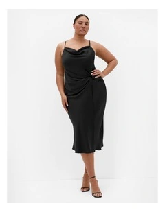 Plus Size Adelina Twist Slip Dress in Black