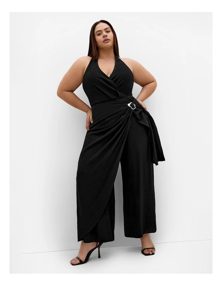 Plus Size Emelia Drape Front Jumpsuit in Black image 1