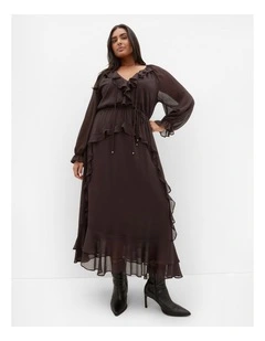 Plus Size Glam Frill Maxi Dress in Espresso