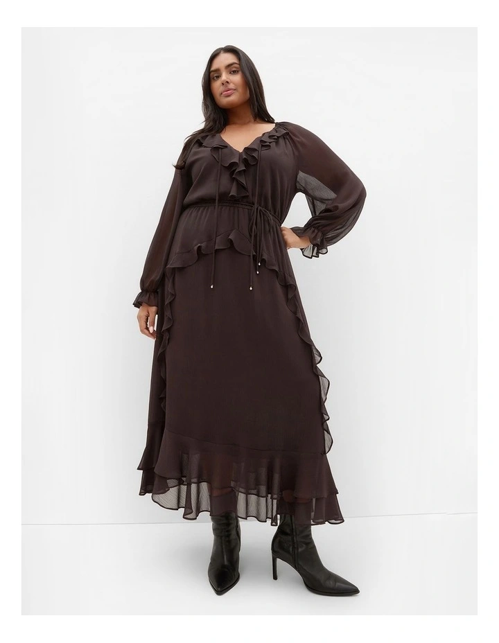 Plus Size Glam Frill Maxi Dress in Espresso image 1
