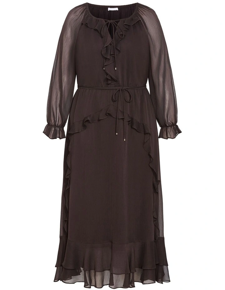 Plus Size Glam Frill Maxi Dress in Espresso image 3