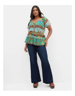Plus Size Amaria Print Tie Front Top in Alpine Green