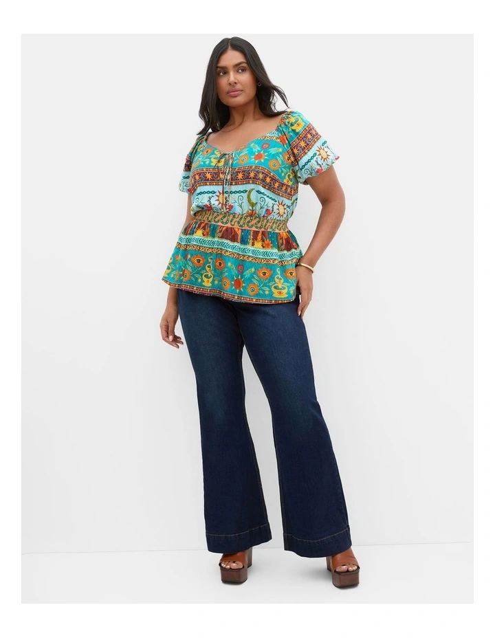 Plus Size Amaria Print Tie Front Top in Alpine Green image 1
