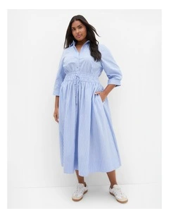 Plus Size Lana Elbow Sleeve Shirt Dress in Sky Blue