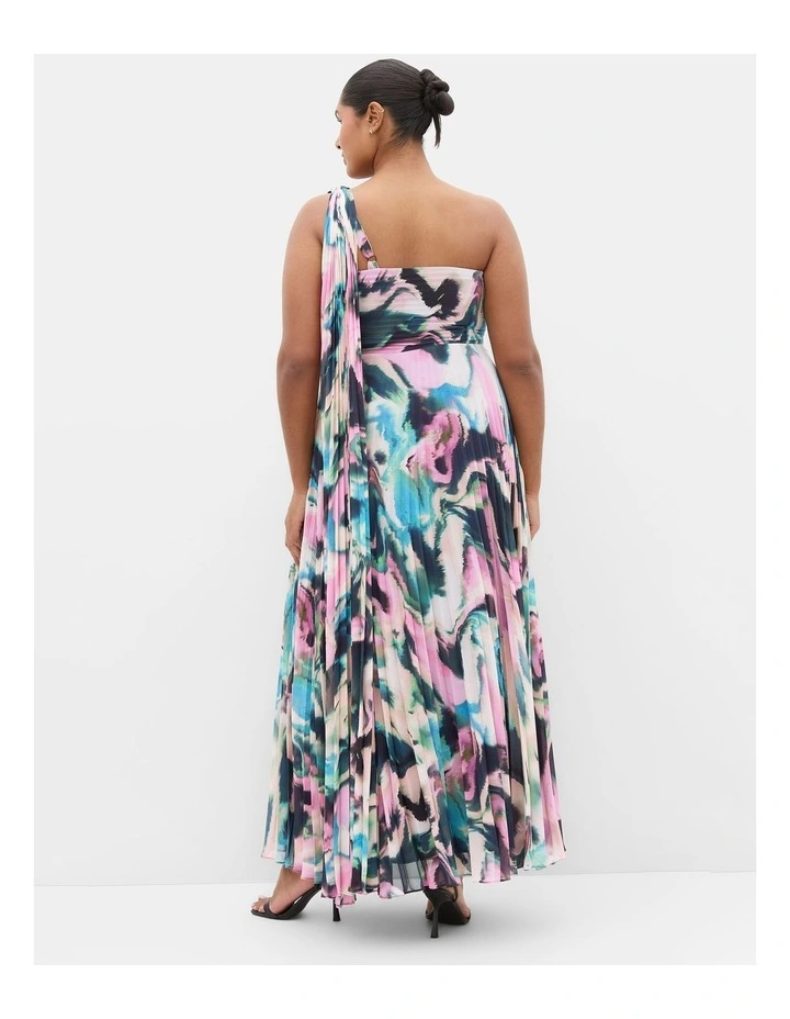 Plus Size Eloura One Shoulder Rippled Print Maxi Dress in Ultra Pink image 2