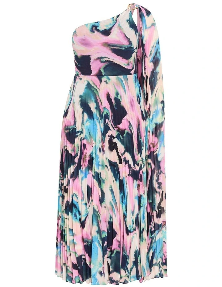 Plus Size Eloura One Shoulder Rippled Print Maxi Dress in Ultra Pink image 3