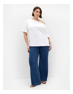 Plus Size Asymmetrical Cotton Tee in Ivory