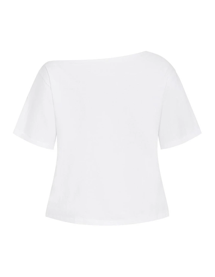 Plus Size Asymmetrical Cotton Tee in Ivory image 3