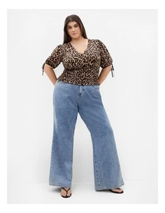Plus Size Frankie Leopard Print Shirred Top in Dark Chocolate