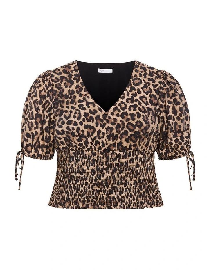 Plus Size Frankie Leopard Print Shirred Top in Dark Chocolate image 3