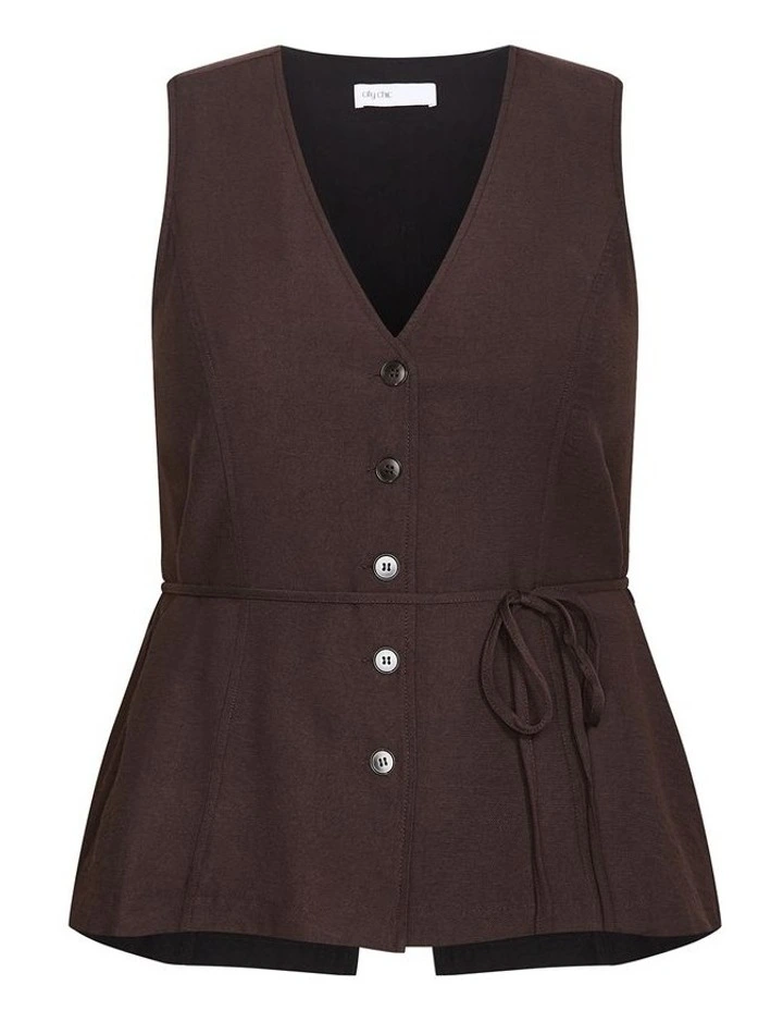 Plus Size Evani Tie Waist Vest in Chocolate image 3