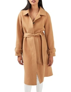 Shore To Shore Belted Wool Coat in Camel