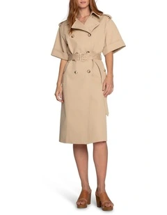Dust & Daring Short Sleeve Trench Style Dress in Camel