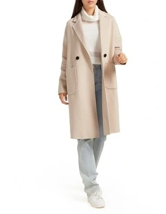 Publisher Double-Breasted Wool Blend Coat in Sand