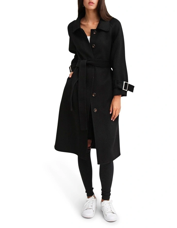 Shore To Shore Belted Wool Coat in Black image 1
