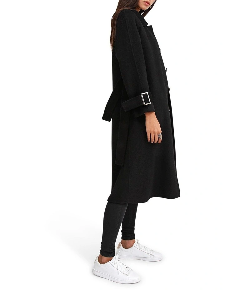 Shore To Shore Belted Wool Coat in Black image 2