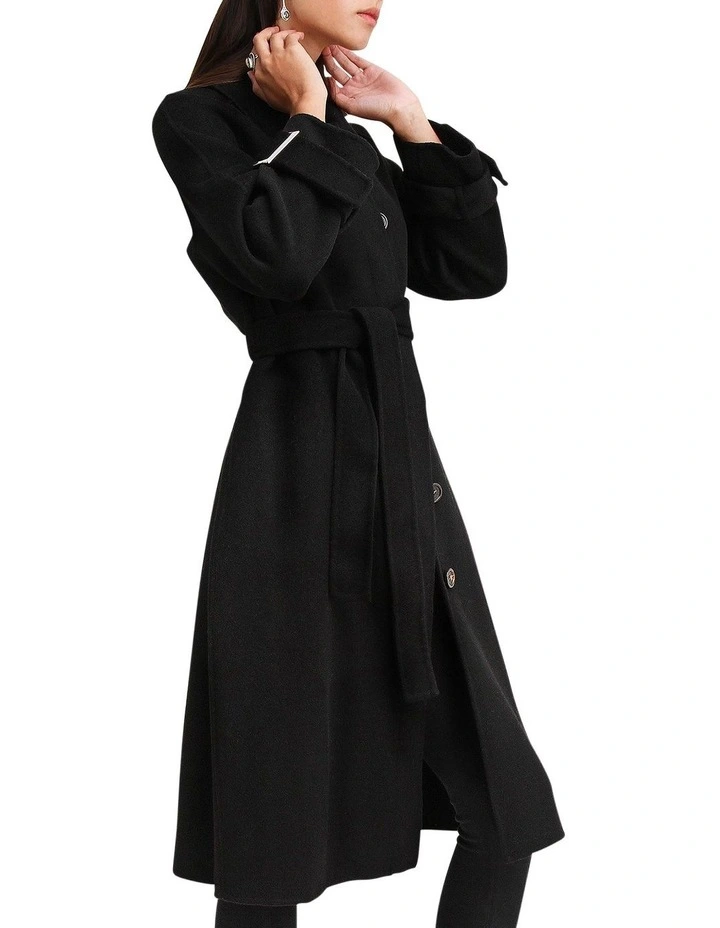 Shore To Shore Belted Wool Coat in Black image 4