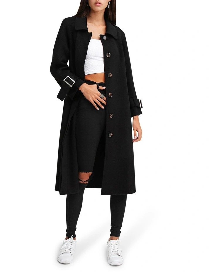 Shore To Shore Belted Wool Coat in Black image 5