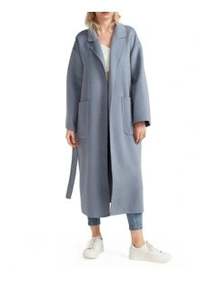 Wide Awake Split Hem Overcoat in Denim Blue
