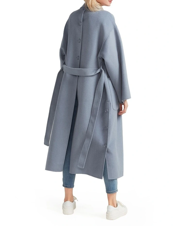 Wide Awake Split Hem Overcoat in Denim Blue image 2