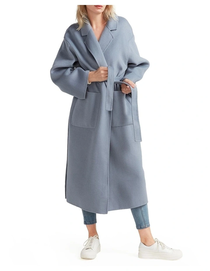 Wide Awake Split Hem Overcoat in Denim Blue image 3