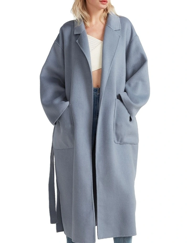 Wide Awake Split Hem Overcoat in Denim Blue image 4