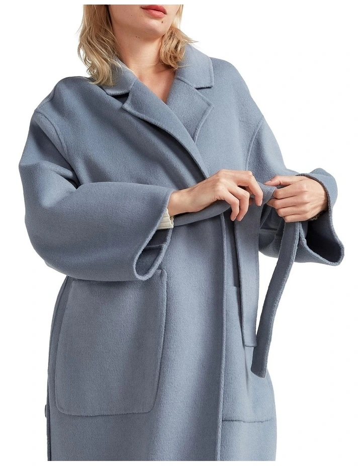 Wide Awake Split Hem Overcoat in Denim Blue image 6