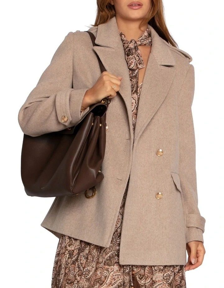 Harbour Military Wool Blend Pea Coat in Oatmeal image 7