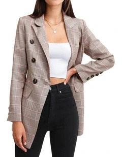 Too Cool For Work Plaid Blazer in Brown