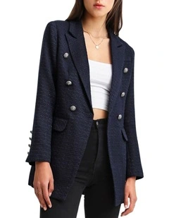 Princess Polina Textured Weave Blazer in Navy