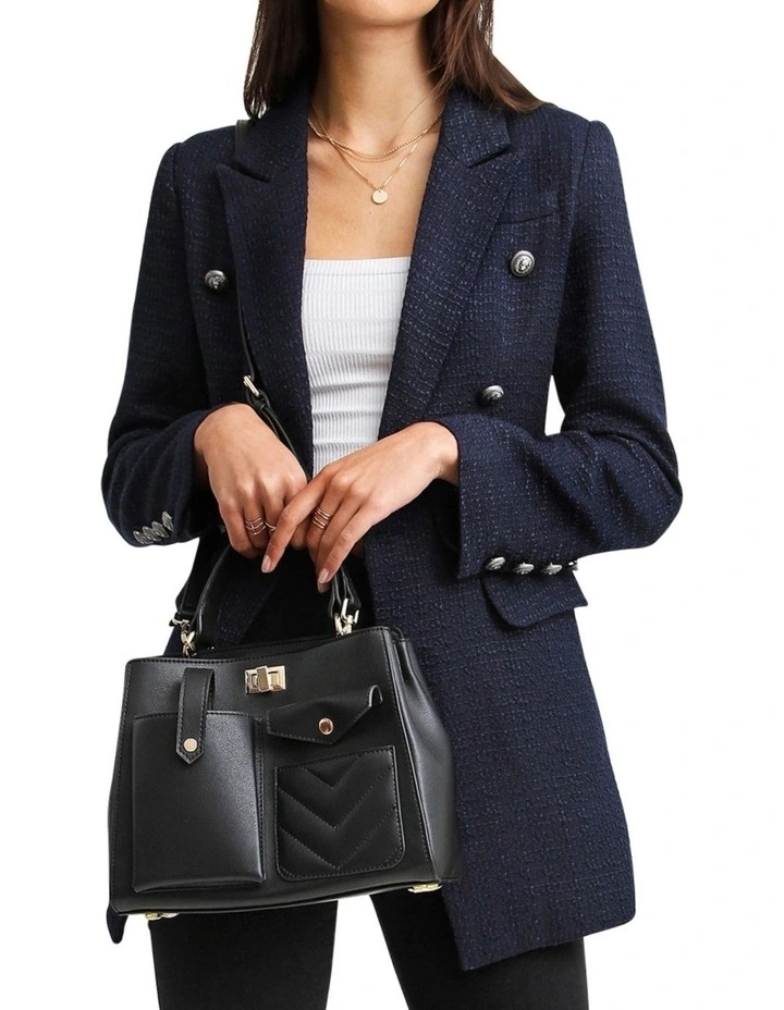 Princess Polina Textured Weave Blazer in Navy image 2