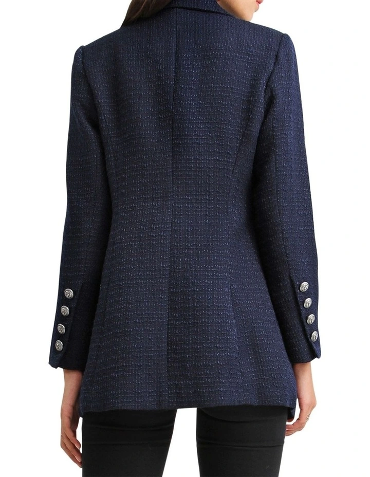 Princess Polina Textured Weave Blazer in Navy image 3