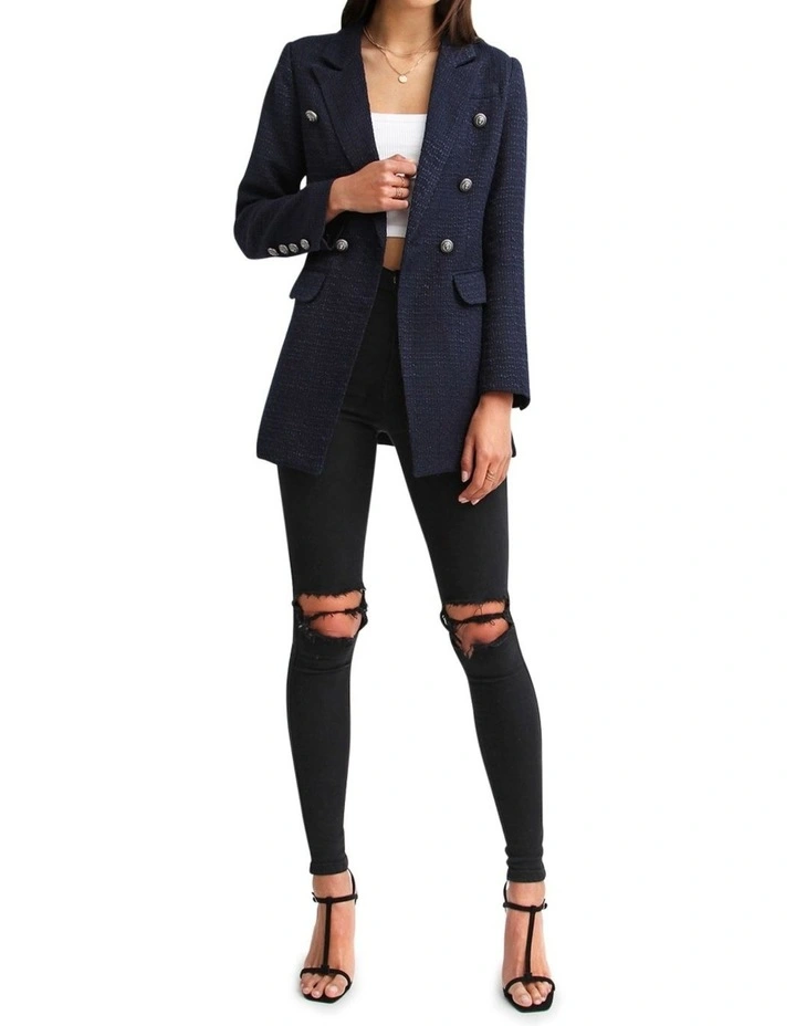 Princess Polina Textured Weave Blazer in Navy image 4
