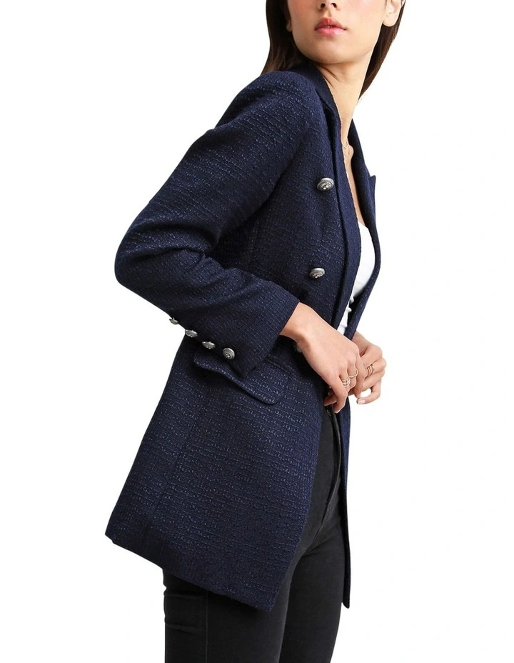 Princess Polina Textured Weave Blazer in Navy image 5