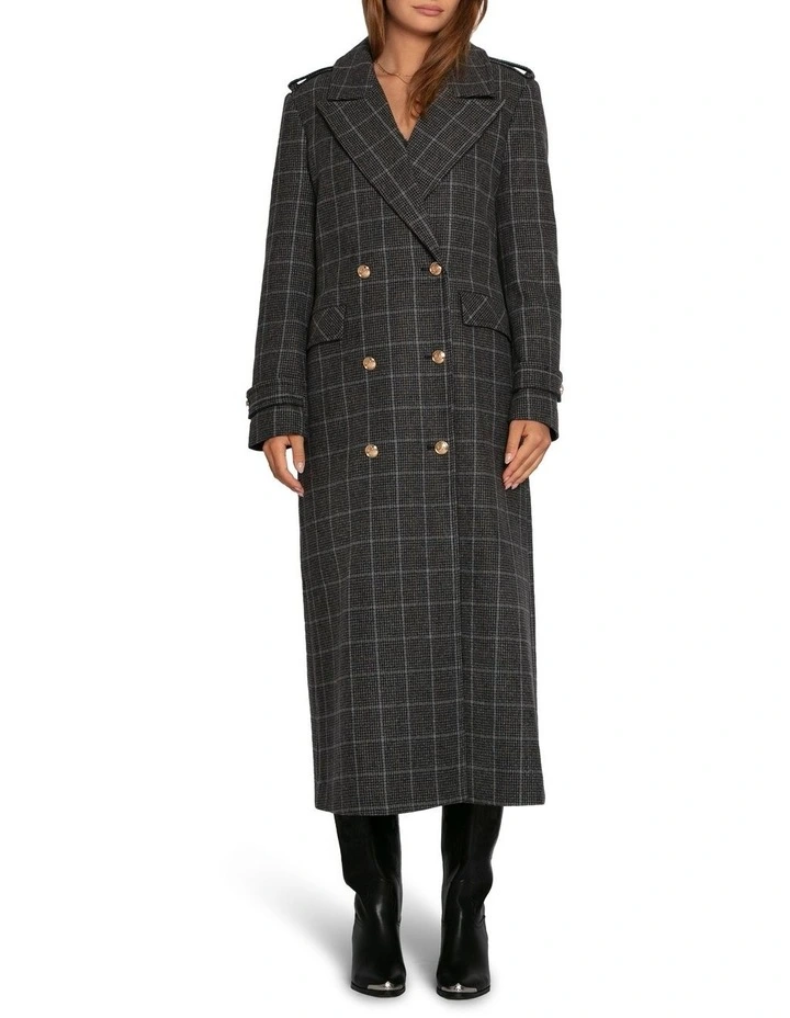 Command Wool Blend Double Breast Maxi Coat in Check image 1