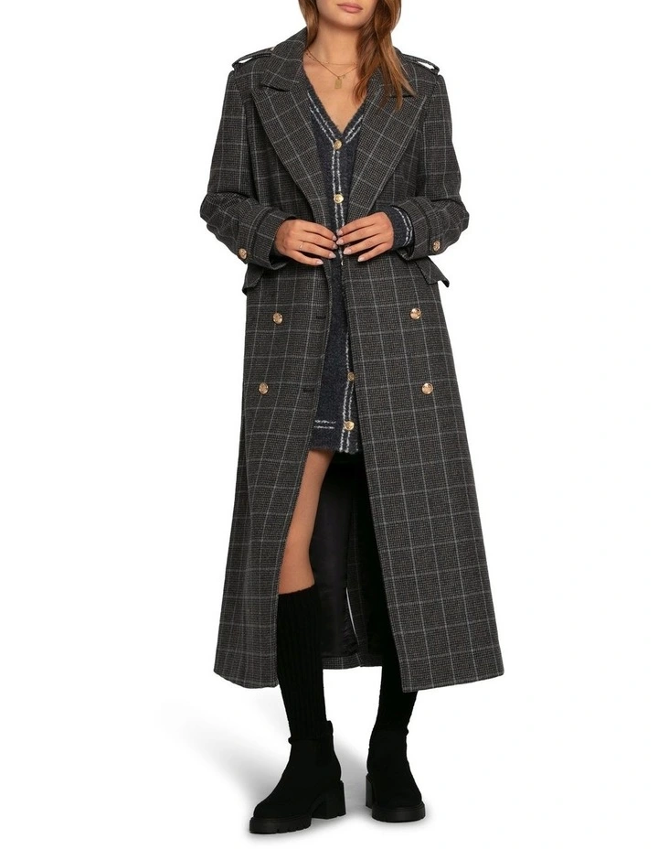 Command Wool Blend Double Breast Maxi Coat in Check image 2